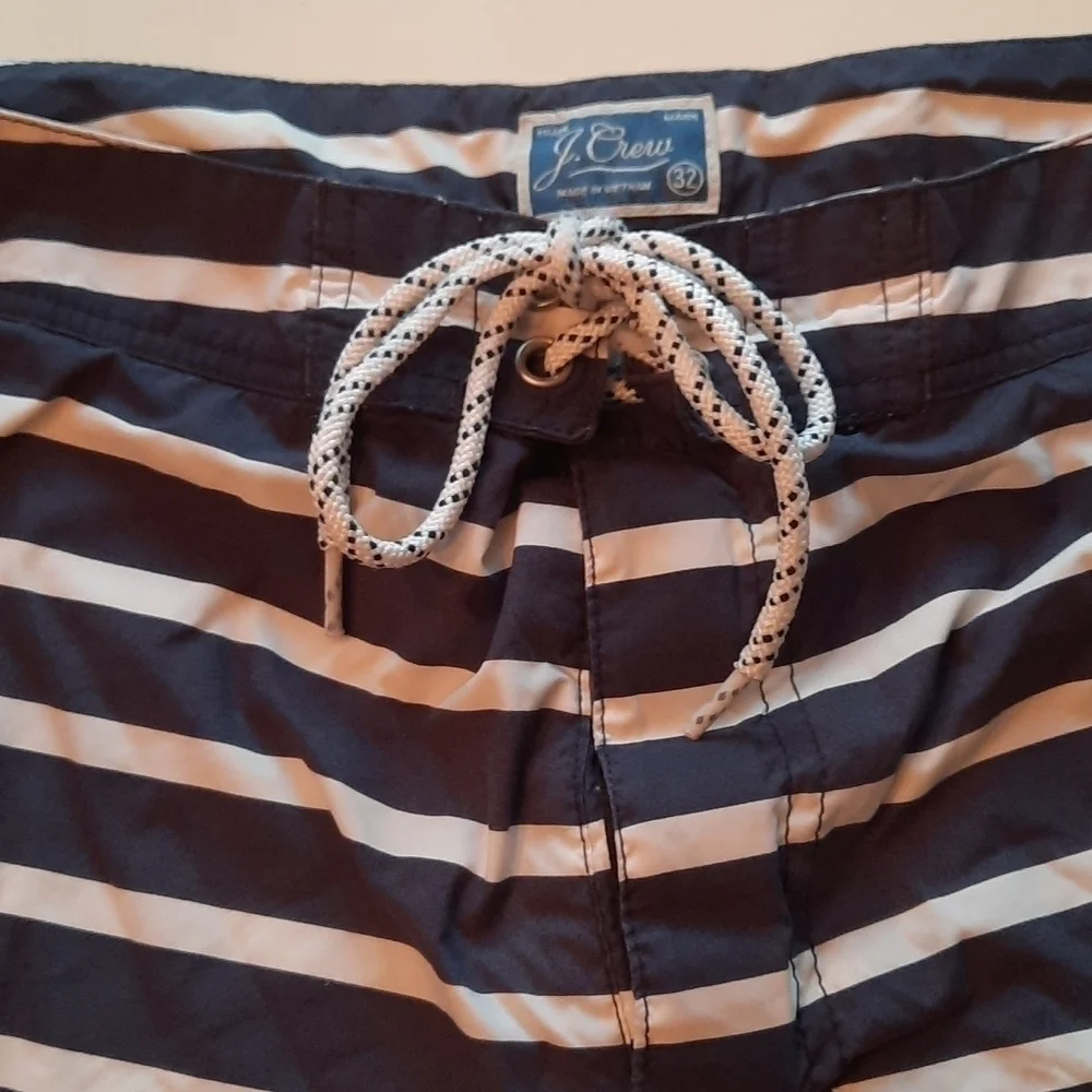 J. Crew waist 32 navy blue white stripe swim trunks